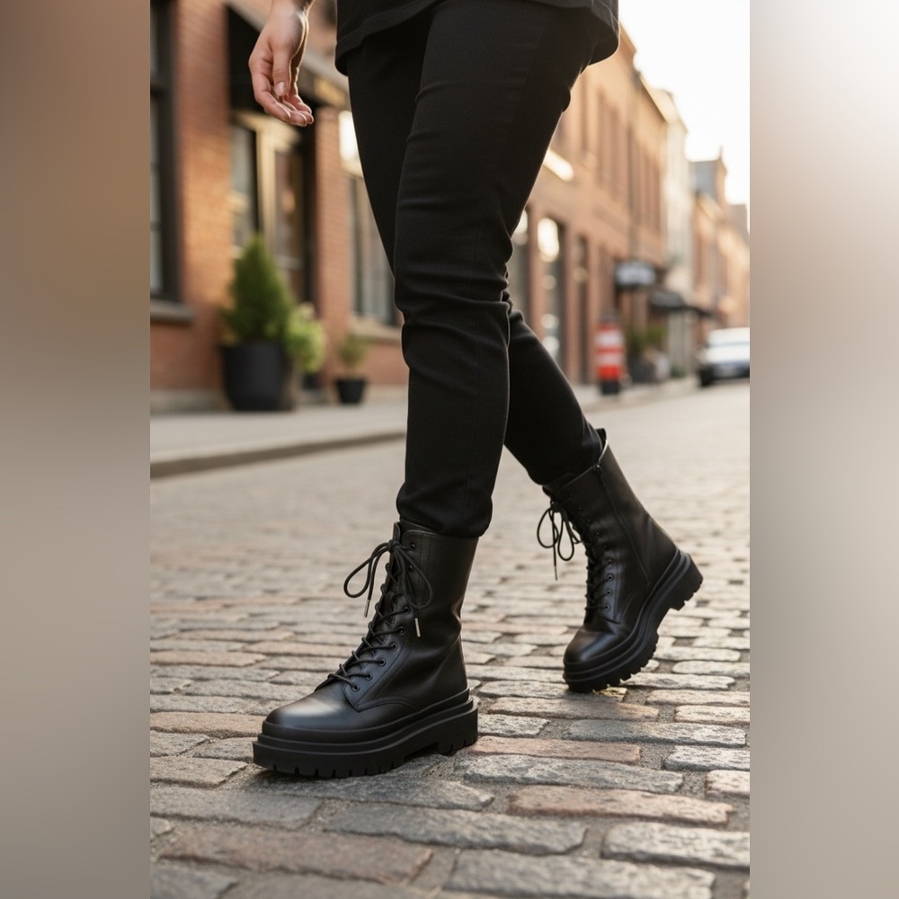 Cool Planet Steve Madden Womens Mosss Combat Style Platform Boots Black Size 8.5